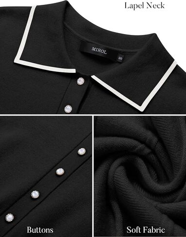 MIROL Women's Pleated Contrast Sweater Dress 2024 Fall Long Sleeve Button Lapel Collar Maxi Bodycon Dress in Saudi Arabia