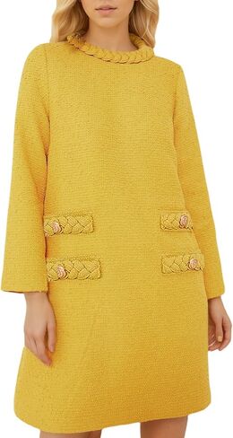 LifeShe Women's Long Sleeve Tweed Mini Dress Business Work Short Dress Elegant Cute Party Dresses in Saudi Arabia