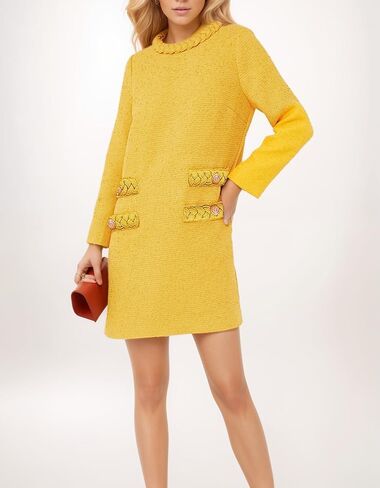 LifeShe Women's Long Sleeve Tweed Mini Dress Business Work Short Dress Elegant Cute Party Dresses in Saudi Arabia