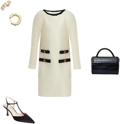 LifeShe Women's Long Sleeve Tweed Mini Dress Business Work Short Dress Elegant Cute Party Dresses in Kuwait