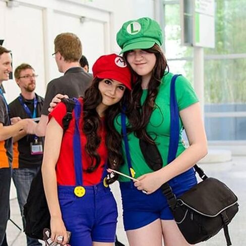 Novelty Mari and Luigi Costume for Adult,Women and Men - Complete Halloween & Cosplay Accessory Set with Hat, Mustache, Gloves, Buttons, and Suspenders, Standard, Red in Saudi Arabia