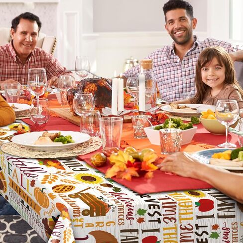 Whaline 3 قطع خريف الخريف تركيا عيد الشكر ديكورات مفرش المائدة القابل للتصرف مرحبا الخريف غطاء الطاولة لحصاد الخريف وحفلات أعياد الميلاد وديكور طاولة المطبخ المنزلي، 54 × 108 بوصة in Saudi Arabia