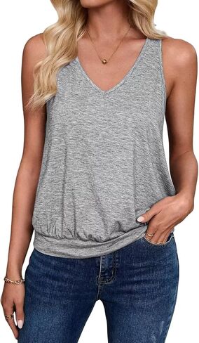 2024 Womens Fashion Tank Tops Summer Clothes Casual V Neck Sleeveless Solid Color Loose Fit Cute Y2K Outfit Basic Cami Shirts in Saudi Arabia