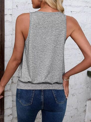 2024 Womens Fashion Tank Tops Summer Clothes Casual V Neck Sleeveless Solid Color Loose Fit Cute Y2K Outfit Basic Cami Shirts in Saudi Arabia