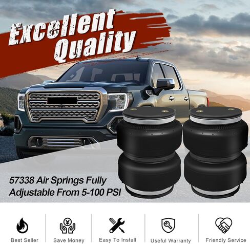 57338 Air Suspension Spring Kit，Fit for 2011-2019 Chevrolet Silverado 2500HD/3500HD and GMC Sierra 2500HD 3500HD,Air Assist Spring Kit ，Level Your Vehicle When Towing or Hauling a Heavy Load in Kuwait