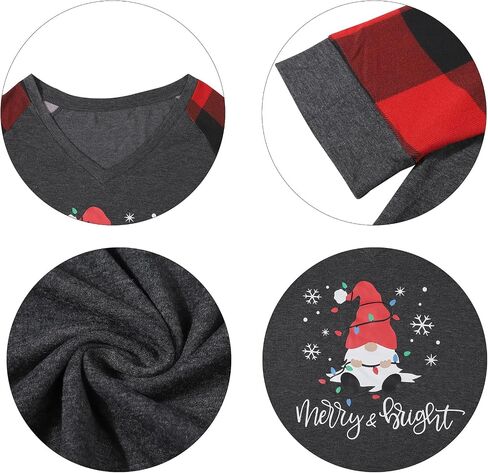 Plus Size Christmas Shirt Women Gnomes Plaid Splicing Raglan T-Shirt Xmas Holiday Casual Long Sleeve Tee in Saudi Arabia