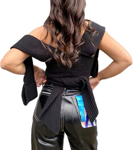 JUMISEE Women's Sexy Wrap Around Strappy Crop Top Knit Multi Wear Sweater Tank Tops Sleeveless Bandage Vest in Kuwait