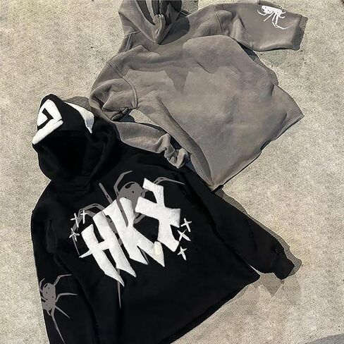 Amiblvowa Y2K Hoodie Men Women Spider Letter Graphic Hoodies Vintage Aesthetic Grunge Sweatshirt Pullover Harajuku Jacket in Saudi Arabia