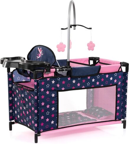 دمى باير ديزاين: أسرة متعددة - أزرق داكن، وردي، جنية، نجوم - روضة للدمى حتى 18 بوصة، كرسي مرتفع ومحمول مدمج، وسادة وبطانية، لعبة للأطفال بعمر 3 سنوات فما فوق in Kuwait