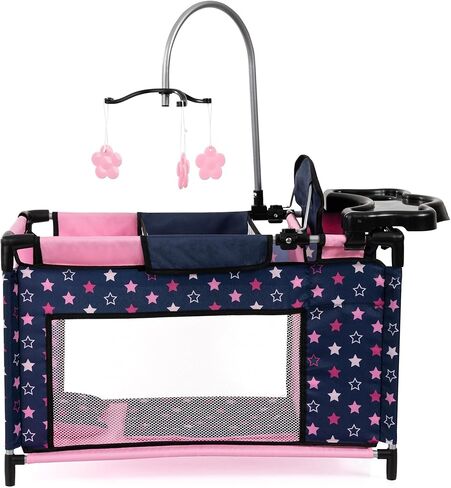 دمى باير ديزاين: أسرة متعددة - أزرق داكن، وردي، جنية، نجوم - روضة للدمى حتى 18 بوصة، كرسي مرتفع ومحمول مدمج، وسادة وبطانية، لعبة للأطفال بعمر 3 سنوات فما فوق in Kuwait