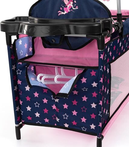 دمى باير ديزاين: أسرة متعددة - أزرق داكن، وردي، جنية، نجوم - روضة للدمى حتى 18 بوصة، كرسي مرتفع ومحمول مدمج، وسادة وبطانية، لعبة للأطفال بعمر 3 سنوات فما فوق in Kuwait