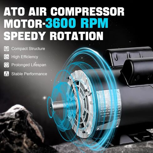 ATO 1 hp (0.75 kW) Air Compressor Motor, 115/ 230V, 5/8" Shaft Low Noise Air Compressor Electric Motor CW/CCW Rotation,for Air Compressor General Equipment in Kuwait