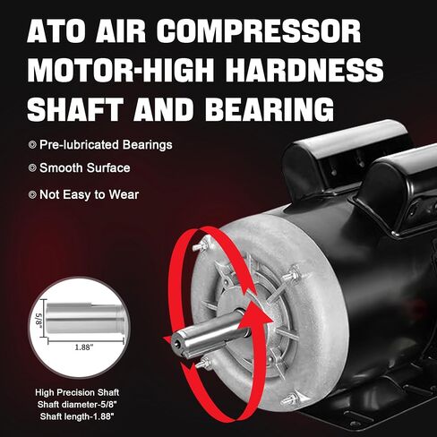 ATO 1 hp (0.75 kW) Air Compressor Motor, 115/ 230V, 5/8" Shaft Low Noise Air Compressor Electric Motor CW/CCW Rotation,for Air Compressor General Equipment in Kuwait