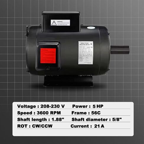 ATO 1 hp (0.75 kW) Air Compressor Motor, 115/ 230V, 5/8" Shaft Low Noise Air Compressor Electric Motor CW/CCW Rotation,for Air Compressor General Equipment in Kuwait