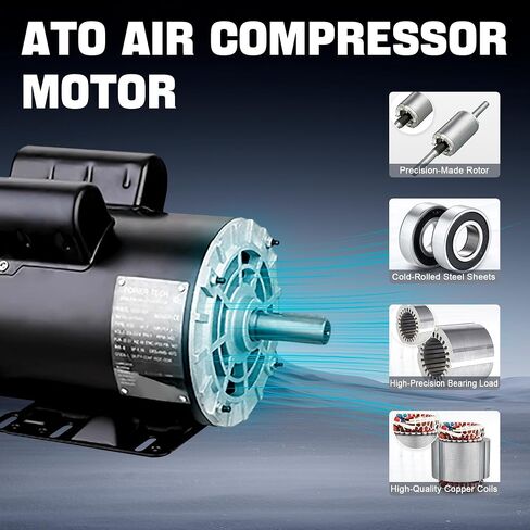 ATO 1 hp (0.75 kW) Air Compressor Motor, 115/ 230V, 5/8" Shaft Low Noise Air Compressor Electric Motor CW/CCW Rotation,for Air Compressor General Equipment in Kuwait