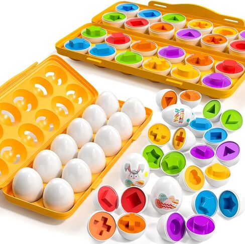 TEMI Toddler Chicken Easter Eggs Toys - Color Matching Game Shape Sorter with 6 Toy Eggs for Kids, Fine Motor Skills Sensory Toys, Montessori Educational Toys Easter Gifts for 3 4 5 6 Girls Boys Baby in Kuwait