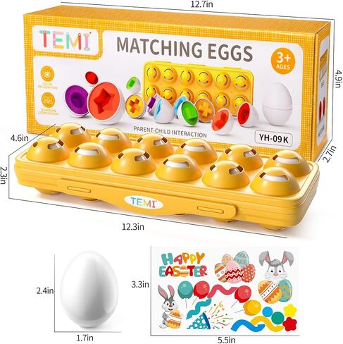 TEMI Toddler Chicken Easter Eggs Toys - Color Matching Game Shape Sorter with 6 Toy Eggs for Kids, Fine Motor Skills Sensory Toys, Montessori Educational Toys Easter Gifts for 3 4 5 6 Girls Boys Baby in Kuwait
