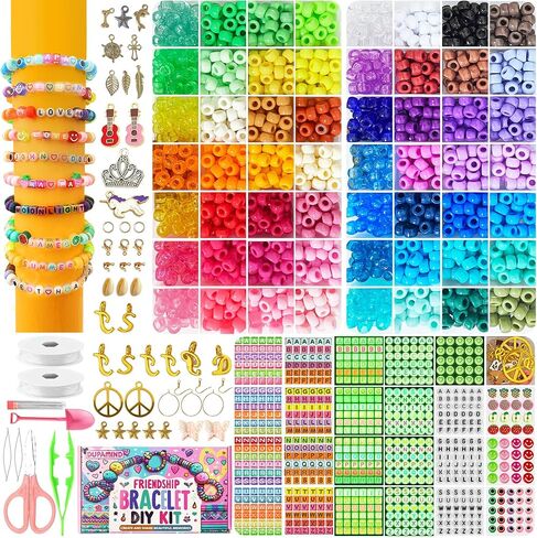 Dupamind Friendship Charm Bracelet Making Kit for Girls 2800 PCS, Glow in The Dark Beads, Pony Beads, Rainbow Beads, Letter & Heart Beads, 20 Meter Elastic Threads, Craft Gift for Kids, Birthday Party in Saudi Arabia