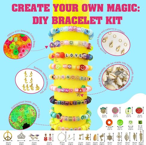 Dupamind Friendship Charm Bracelet Making Kit for Girls 2800 PCS, Glow in The Dark Beads, Pony Beads, Rainbow Beads, Letter & Heart Beads, 20 Meter Elastic Threads, Craft Gift for Kids, Birthday Party in Saudi Arabia