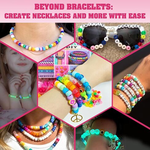 Dupamind Friendship Charm Bracelet Making Kit for Girls 2800 PCS, Glow in The Dark Beads, Pony Beads, Rainbow Beads, Letter & Heart Beads, 20 Meter Elastic Threads, Craft Gift for Kids, Birthday Party in Saudi Arabia