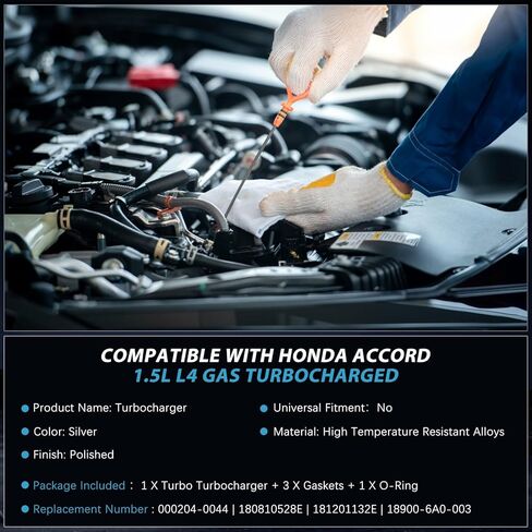 شاحن توربيني متوافق مع Honda Accord 6A0-F4-T/C 2018 2019 2020 2021 2022 2023، EX/LX/SE/Sport/Touring، مجموعة شاحن توربيني صغير 1.5L L4، استبدال 000204-0044,180810528E in Kuwait