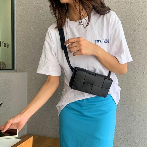 VIRVAR Mini Woven Belt Bag with Women's PU Leather Woven Small Fanny Pack, Woven Small Square Bag 7.3 * 4 * 2.6 Inch (Apricot) in Saudi Arabia