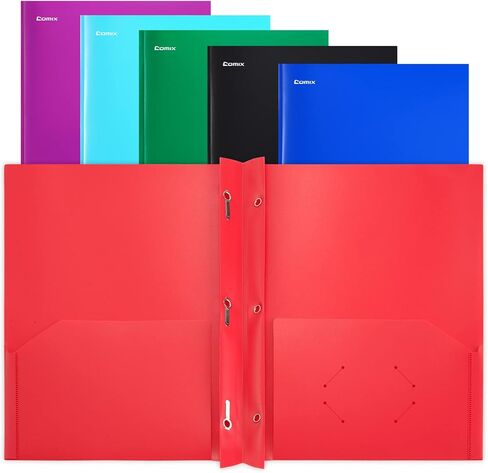 مجلدات جيب بلاستيكية من كوميكس مع 3 فتحات مثقوبة، 12 حزمة، مجلدات مجلدة مع جيبين، تحمل ورق بحجم الحروف للمدرسة والمكتب (6 ألوان متنوعة) in Kuwait