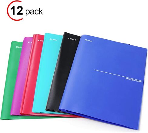 مجلدات جيب بلاستيكية من كوميكس مع 3 فتحات مثقوبة، 12 حزمة، مجلدات مجلدة مع جيبين، تحمل ورق بحجم الحروف للمدرسة والمكتب (6 ألوان متنوعة) in Kuwait