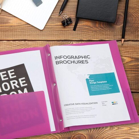 مجلدات جيب بلاستيكية من كوميكس مع 3 فتحات مثقوبة، 12 حزمة، مجلدات مجلدة مع جيبين، تحمل ورق بحجم الحروف للمدرسة والمكتب (6 ألوان متنوعة) in Kuwait