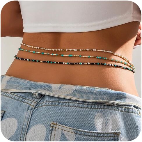 Boho African Waist Beads Chains - Layered Shell Bead Belly Chain, Stylish Body Jewelry for Bikini Beach Accessorizing, Ideal for Women and Girls in Kuwait