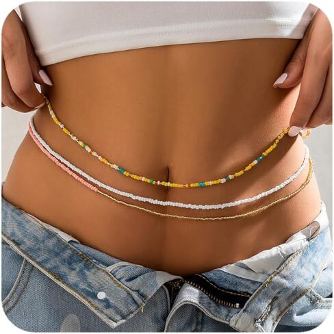 Boho African Waist Beads Chains - Layered Shell Bead Belly Chain, Stylish Body Jewelry for Bikini Beach Accessorizing, Ideal for Women and Girls in Kuwait
