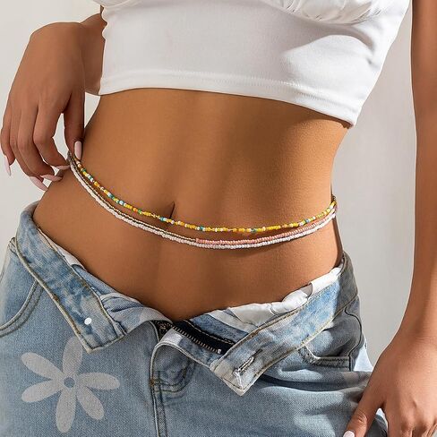 Boho African Waist Beads Chains - Layered Shell Bead Belly Chain, Stylish Body Jewelry for Bikini Beach Accessorizing, Ideal for Women and Girls in Kuwait