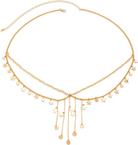Summer Beach Star Waist Body Chain Jewelry,Metal Multi-layer Waist Chain Belt Bikini Star Sequin Tassel Hip Belly Chain Festival Rave Dress Waist Belt Jewelry for Women in Kuwait