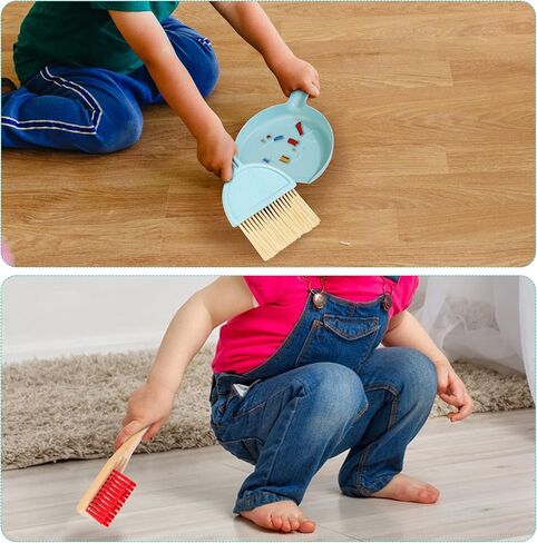 HELLOWOOD Kids Cleaning Set, 8pcs Housekeeping Play Set Includes Broom Mop Duster Dustpan Brushes Rag and Organizing Stand, Cleaning Toys Gift for Toddlers Girls Boys Age 3-6, Solid Beech Wood in Saudi Arabia