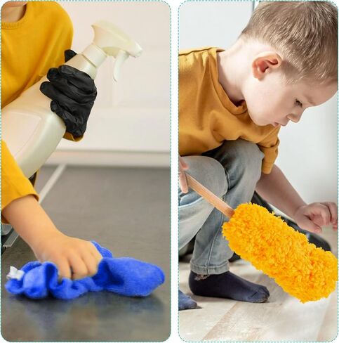 HELLOWOOD Kids Cleaning Set, 8pcs Housekeeping Play Set Includes Broom Mop Duster Dustpan Brushes Rag and Organizing Stand, Cleaning Toys Gift for Toddlers Girls Boys Age 3-6, Solid Beech Wood in Saudi Arabia