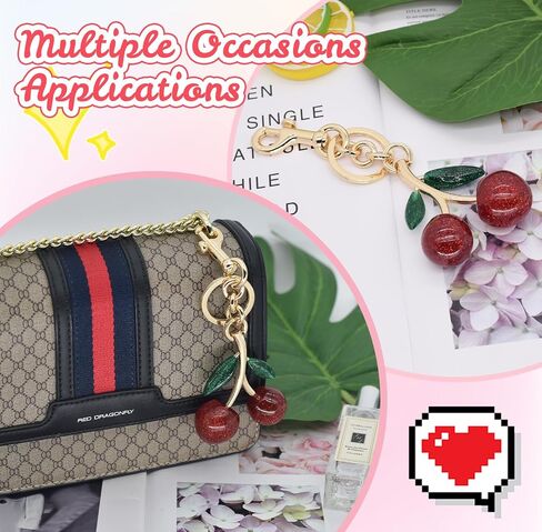 HOSBY Cute Cherry Keychains for Women, Sparkling Bag Charm Key chain Car Key Bag Purse Wallet Handbag Accessories Decoration in Kuwait