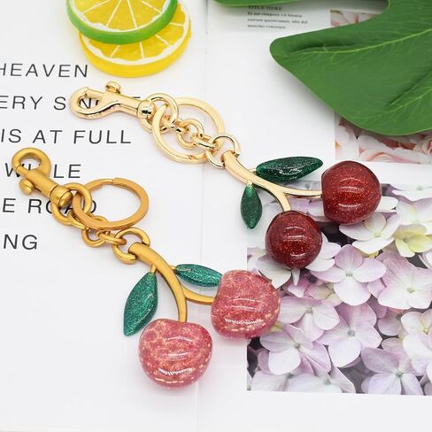 HOSBY Cute Cherry Keychains for Women, Sparkling Bag Charm Key chain Car Key Bag Purse Wallet Handbag Accessories Decoration in Kuwait