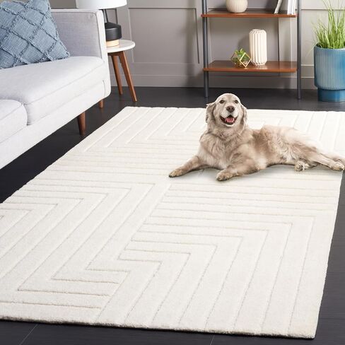 سجادة SAFAVIEH Ebony Collection Runner - 2'3" x 8'، عاجية، تصميم هندسي، مثالية للمناطق ذات حركة المرور العالية في المدخل والمطبخ والحمام (EBN802A-28) in Saudi Arabia