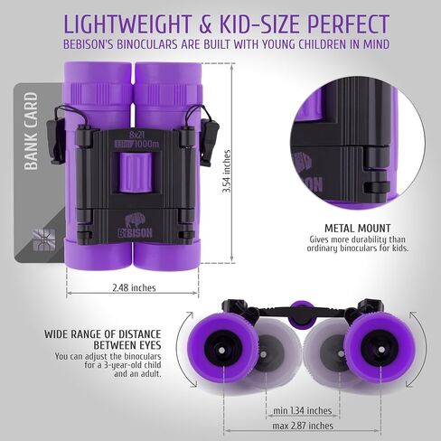 BeBison Binoculars for Kids and Adults - 8x21 High Resolution Real Optics - Compact Folding Shockproof Kids Binoculars for Bird Watching - Spy Games - Outdoor Play for Boys and Girls in Saudi Arabia
