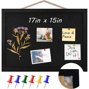 Black Cork Board Black Bulletin Board Pin Display Board for Wall Corkboard Black Pushpin Board Vision Board Picture Photo Felt Board for Memos, Photos, Home, Kitchen, Office,17"x13"
