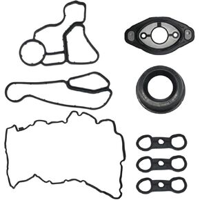VIKKSAER 11127582245 Engine Valve Cover Gasket Set, w/ 11127552280 Amshaft Adjuster Eccentric Shaft Actuator Seal Oil Cooler Valvetronic Gaskets Oil Filter Adapter Housing, Replacement for BMW X1 X5