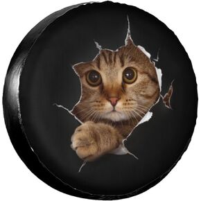 Funny Cat in Hole Spare Tire Cover Universal Tire Wheel Covers Waterproof Dust-Proof Wheel Tire Protector Weatherproof Tyre Covers for Trailer RV SUV Truck Off-Road Vehicle Motorhome Travel 16 Inch