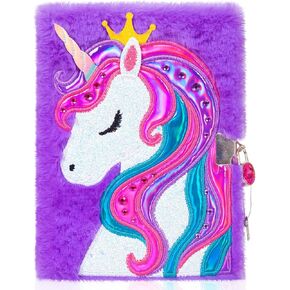 Unicorn Diary for Girls with Lock and Keys, Unicorn Journal, Magic Unicorn Notebook for Kids and Adults, Plush Secret Diary Lined Notebook 160 Pages for Writing and Drawing, Unicorn Gifts For Girls