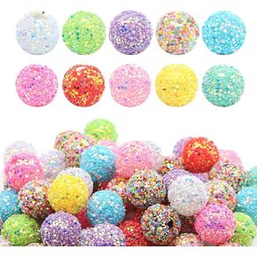 20PCS Rhinestone Beads for Beadable Pens, 16mm Chunky Round Focal Beads for Beaded Pens, Glitter Suger Bubblegum Spacer Beads Bulk, Sparkle Bling Ball Beads for DIY Pens Keychain Making Suppliers