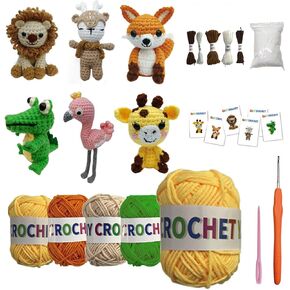 Estensoe 6Pcs Crochet Kit for Beginners, Crochet Kits for Adults, Knitting Kit DIY Craft for Adults and Kids, Great Gift for Crochet Lovers, Crocheting Animal Kits with Step by Step Videos