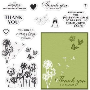 ALIBBON Dandelion Clear Stamps for Card Making and Photo Album Decorations, Sentiment Words Stamps, Thank You Transparent Silicone Stamps for Crafting and DIY Scrapbooking