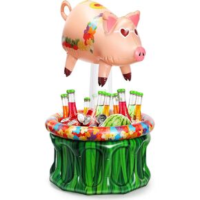 Sliner 35 Inch Luau Pig Inflatable Cooler, Luau Hawaiian Tropical Beach Themed Party Decorations, Luau Party Blow Up Beverage Cooler Drink Container for Outdoor Summer Pool Party Supplies