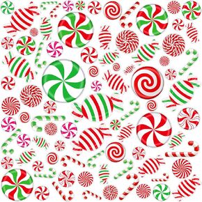 87 Pcs Christmas Thick Gel Clings Candy Window Gel Decals Lollipop Peppermint Window Stickers Red Green Candy Cane Window Clings Decals Christmas Decorations for Xmas Party Window Home