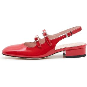 Mary Janes Pumps for Women Slingback Low Heels Closed Round Toe Pumps Adjustable Strap Dress Shoes
