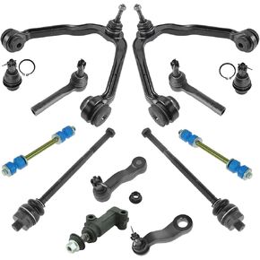 TRQ Front Steering & Suspension Kit Ball Joint Control Arm with Ball Joint Idler Arm Idler Arm Bracket Assembly Pitman Arm Sway Bar Stabilizer Link Tie Rod Compatible with Cadillac Chevrolet GMC
